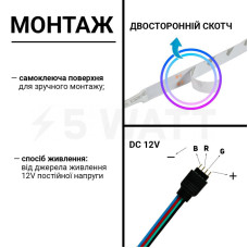 Світлодіодна стрічка OEM ST-12-5050-60-RGB-20, негерметична, 1м