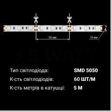 Світлодіодна стрічка OEM ST-12-5050-60-RGB-65, герметична, 1м