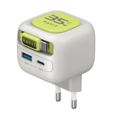 Зарядний пристрій HAVIT UC251 GaN 35W USB-A+USB-C +Кабель USB-C Gray/Green (HV-UC251-GYGN)