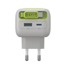 Зарядний пристрій HAVIT UC251 GaN 35W USB-A+USB-C +Кабель USB-C Gray/Green (HV-UC251-GYGN)