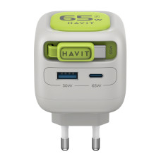 Зарядний пристрій HAVIT UC253 GaN 65W USB-A+USB-C +Кабель USB-C Gray/Green (HV-UC253-GYGN)