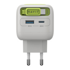 Зарядний пристрій HAVIT UC253 GaN 65W USB-A+USB-C +Кабель USB-C Gray/Green (HV-UC253-GYGN)