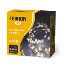   LED гірлянда LEBRON 2м, краплі роси, 20LED, 2*AA, жовта, IP20