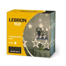 LED гірлянда LEBRON штора 3х0,7м, зірка 138LED, жовта, IP20