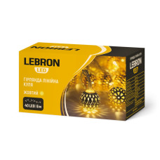 LED гірлянда LEBRON лінійна 6м, куля в металі 40LED, жовта, IP20