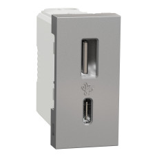 Розетка USB тип A+C 1 модуль алюміній Schneider Electric Unica New NU301630
