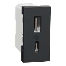 Розетка USB тип A+C 1 модуль антрацит Schneider Electric Unica New NU301654
