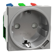 Розетка з USB тип С, 10,5 Вт, 2 модулі, алюміній Schneider Unica New NU301730