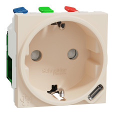 Розетка з USB тип С, 10,5 Вт, 2 модулі, бежева Schneider Unica New NU301744