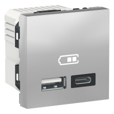 USB-розетка подвійна A+C 2 модулі алюміній Schneider Electric Unica New NU301830