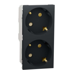 Розетка подвійна 45° із заземленням та шторками антрацит Schneider Electric Unica New NU306754А