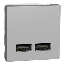 Розетка USB подвійна 2.1А 2 модулі алюміній Schneider Electric Unica New NU341830