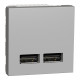 Розетка USB подвійна 2.1А 2 модулі алюміній Schneider Electric Unica New NU341830