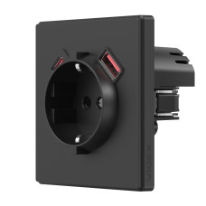 Розетка одинарна із заземленням USB-A+C 20W вугільно-чорна VIDEX NOTA (VF-NT-SK1GUC-BL)