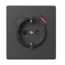 Розетка одинарна із заземленням USB-A+C 20W вугільно-чорна VIDEX NOTA (VF-NT-SK1GUC-BL)