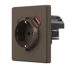 Розетка одинарна із заземленням USB-A+C 20W мокко VIDEX NOTA (VF-NT-SK1GUC-BR)