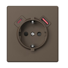 Розетка одинарна із заземленням USB-A+C 20W мокко VIDEX NOTA (VF-NT-SK1GUC-BR)