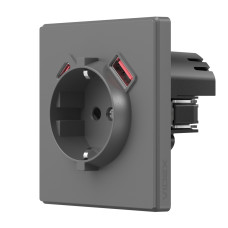 Розетка одинарна із заземленням USB-A+C 20W сірий графіт VIDEX NOTA (VF-NT-SK1GUC-GR)