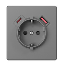 Розетка одинарна із заземленням USB-A+C 20W сірий графіт VIDEX NOTA (VF-NT-SK1GUC-GR)