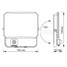 LED прожектор VIDEX F3 50W 5000K з датчиком руху 220V Black (VLE-F3-0505B-S) 