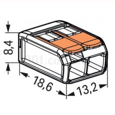 Клема сполучна WAGO 221-412 2-контактна універсальна 0,2–4 мм² прозора