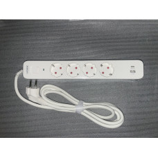 Мережевий подовжувач VIDEX ONCORD з/з 4п 3м (3x1.5мм) 3.4А USB(QC3.0) +USB-C(PD18W) з кнопкою White